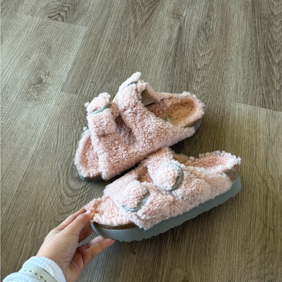 Birkenstock Papillio Women's Teddy Crystal Rose Shearling Slide Sandals Size 39 - Picture 7 of 11